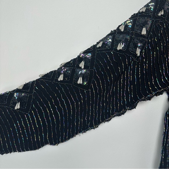 Sparkle Toronto Vintage Top Size Medium Black Beaded Silk Retro Party Night Out - Picture 6 of 8